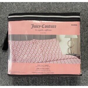 Juicy Couture Pink Christmas Peppermint Gingerbread Queen Sheet Set 6 Piece NEW